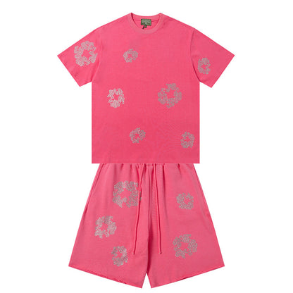 Denim Tears T-shirt & Shorts 2 Piece Set Rhinestones