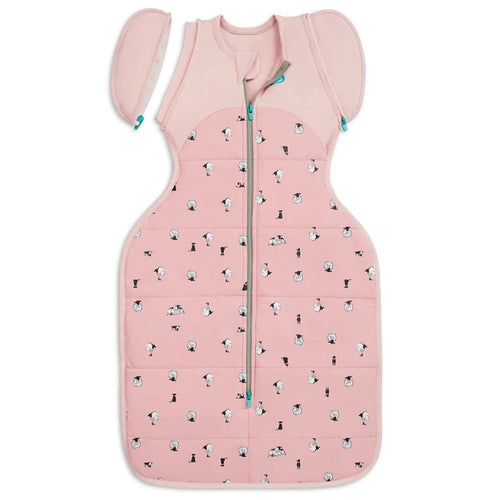 Love to Dream Swaddle Up Transition Bag 2.5 Tog Quilted Organic Cotton & Merino Sleeping Bag - Lamb's Best Friend (Rose)