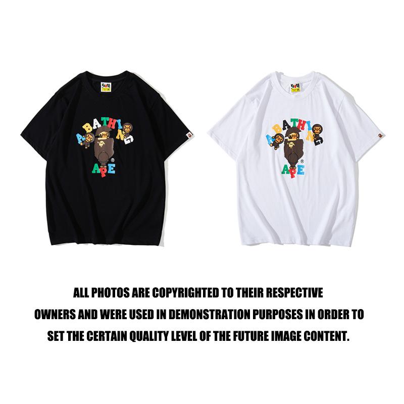 Bathing Ape T-Shirt Summer Colorful Letters Little Monkey T-shirt Half-Sleeved Casual Short Sleeve