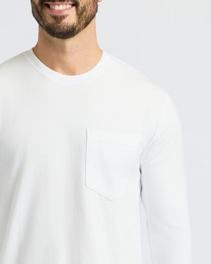 White Heavyweight Long Sleeve Pocket Crew 4-Pack