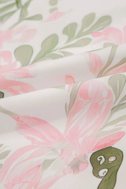 Pink Floral Contrast Edge Layered Short Sleeve Mini Dress