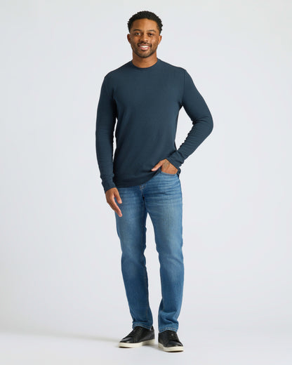 Navy Waffle Long Sleeve Crew Neck