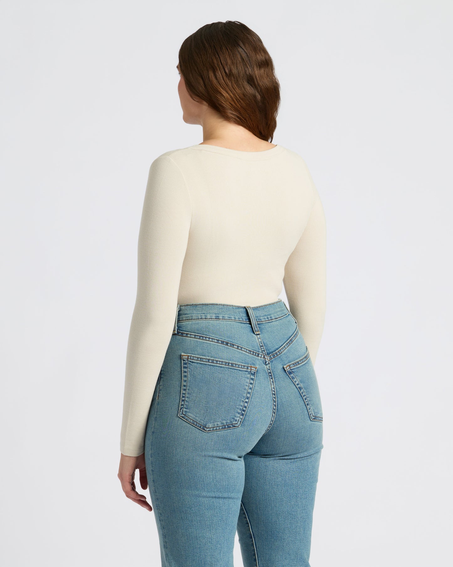 Womens Oatmeal Ribbed Long Sleeve Scoop Neck Tee