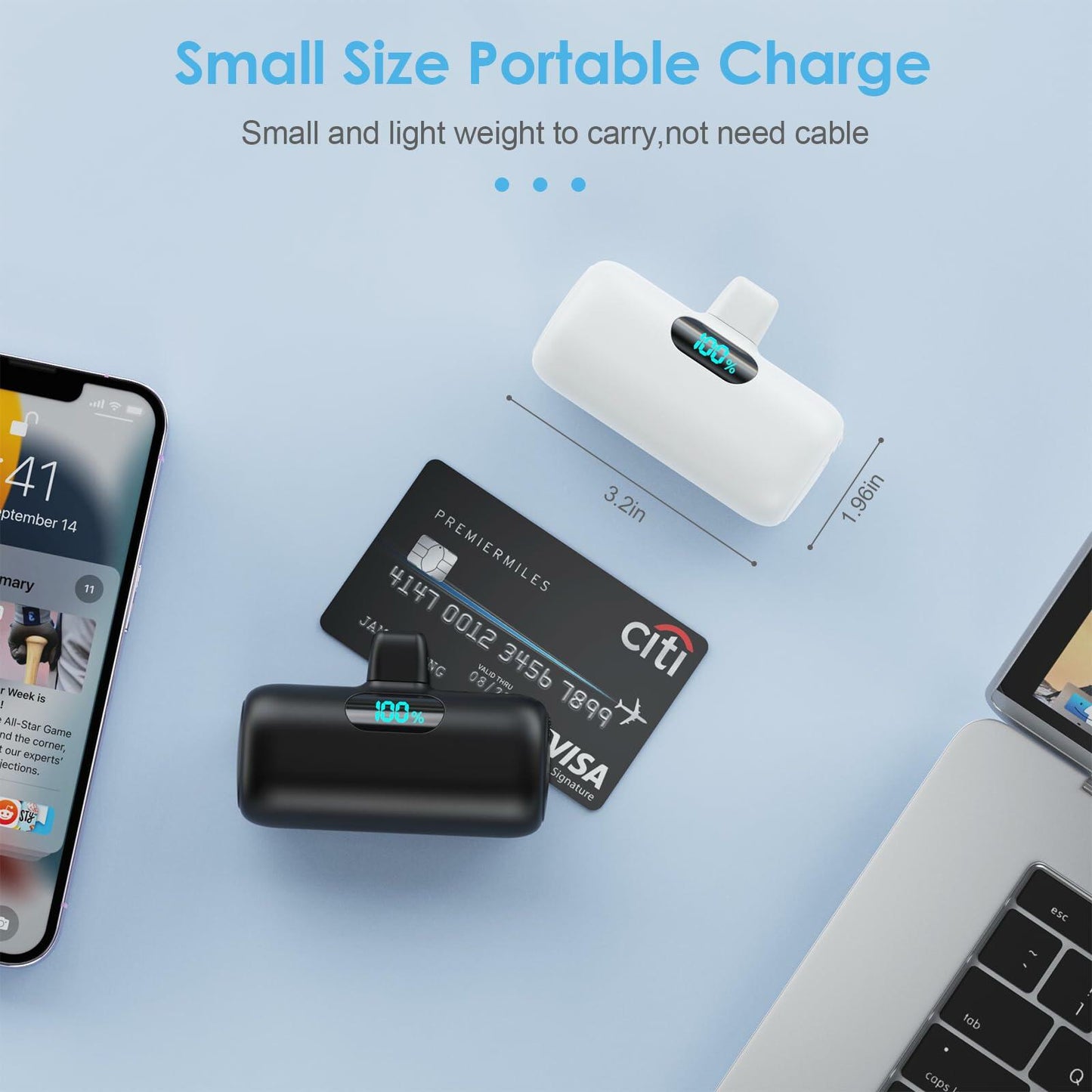 2-Pack Small Portable Chargers for iPhone, 5000mAh PD Fast Charging Power Bank